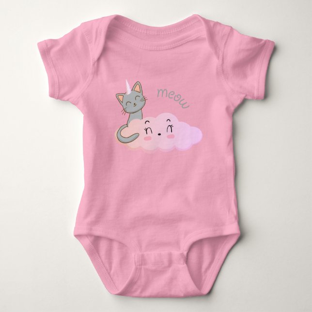 unicat cloud meow  baby bodysuits (Front)