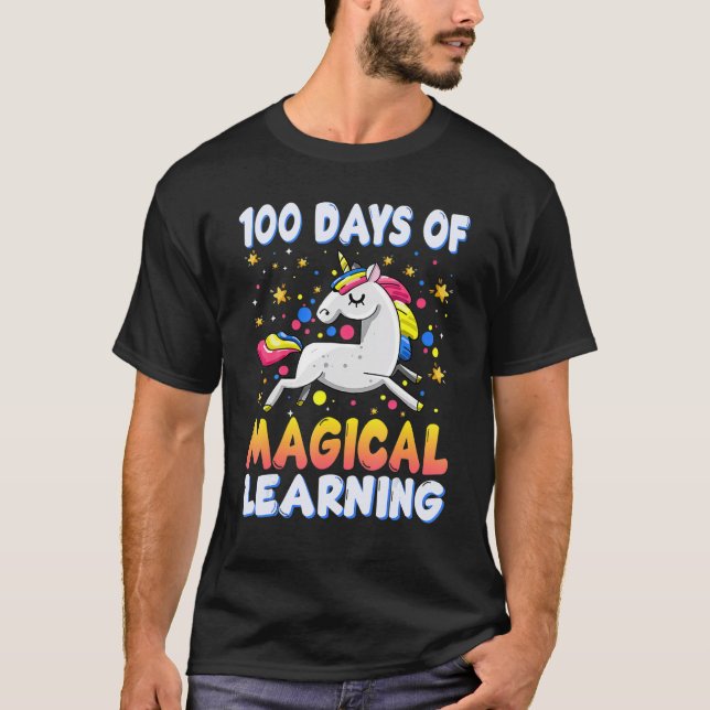 Unicorn 100 Days Magical Learning Happy 100th Day  T-Shirt (Front)