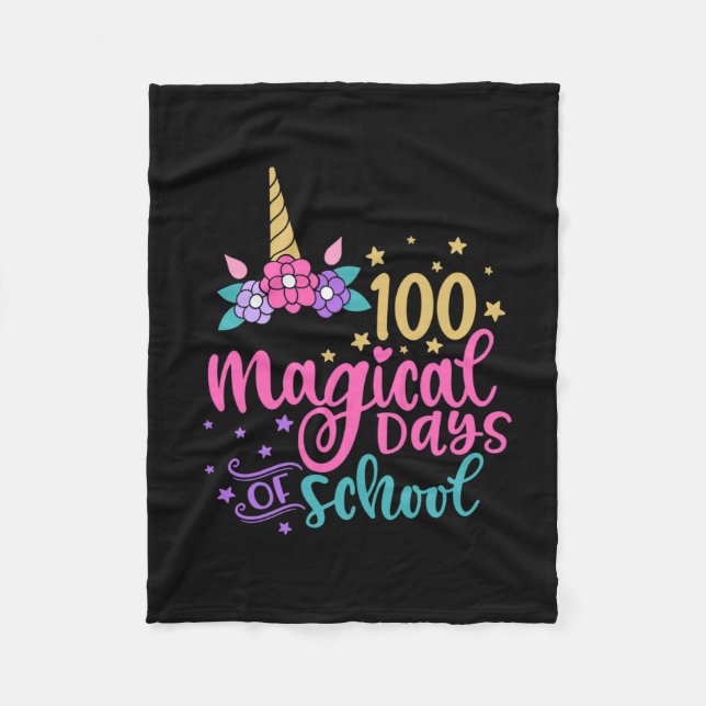 Unicorn 100 Magical Days Of School  Fleece Blanket (Front)