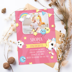 Unicorn 1er anniversaire Photo Invitation