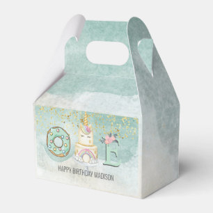 Unicorn 1st Birthday Gold Aqua Pink  Favor Box