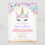 Unicorn 1st Birthday - Gold Teal Pink Purple Invitation<br><div class="desc">Unicorn First Birthday Party Invitation. Cute design in faux glitter gold with floral accent. Purple,  teal,  pink gold and white. Perfect for a magical 1st bday celebration.</div>
