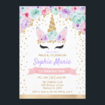 Unicorn 1st Birthday - Gold Teal Pink Purple Invitation<br><div class="desc">Unicorn First Birthday Party Invitation. Cute design in faux glitter gold with floral accent. Purple,  teal,  pink gold and white. Perfect for a magical 1st bday celebration.</div>