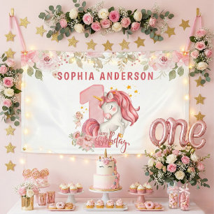 Unicorn 1st Birthday Pink Little Girl  Banner