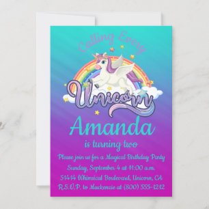 Unicorn 2nd Birthday Magical Whimiscal Invitation