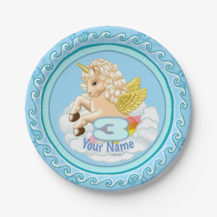 Unicorn 3 Year old Birthday paper plates