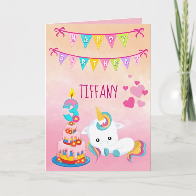 Unicorn 3rd Birthday Card (Front)