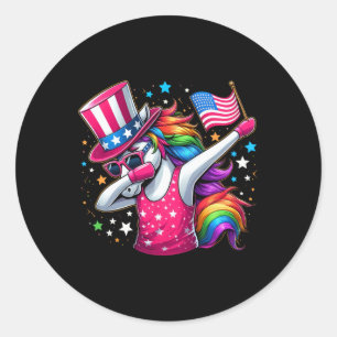 Unicorn 4th Of July Uncle Sam Girls American Flag Classic Round Sticker