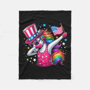 Unicorn 4th Of July Uncle Sam Girls American Flag  Fleece Blanket