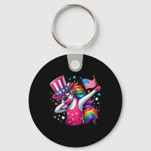 Unicorn 4th Of July Uncle Sam Girls American Flag Keychain