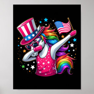 Unicorn 4th Of July Uncle Sam Girls American Flag  Poster