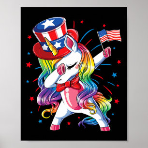 Unicorn 4th Of July Uncle Sam Girls American Flag Poster
