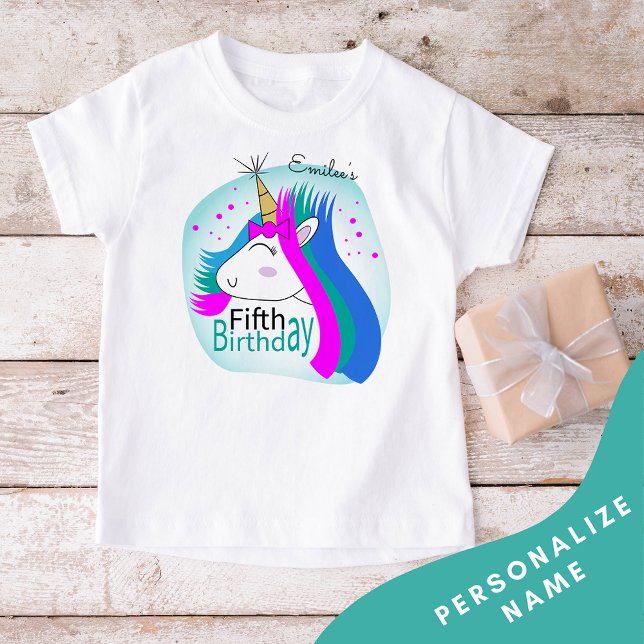 Unicorn 5e Anniversaire Girls Tshirt (Hot Pink) (Créateur téléchargé)