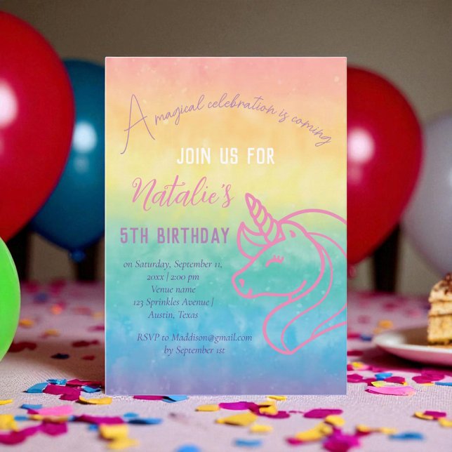 Unicorn 5th Birthday Girl Pink Magical Fifth Invitation (Creator Uploaded)