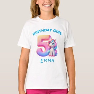 Unicorn 5th Birthday Girl T-Shirt – Custom Name