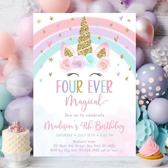 Unicorn 5th Birthday Invitation, Five is a Magical Invitation (Creator Uploaded)