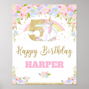 Unicorn 5TH Birthday Party Welcome Poster Sign