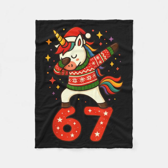 Unicorn 67 Meme Six Seven Funny Christmas  Fleece Blanket (Front)