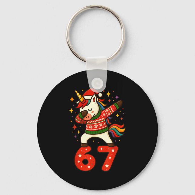Unicorn 67 Meme Six Seven Funny Christmas  Keychain (Front)