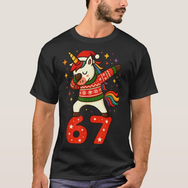 Unicorn 67 Meme Six Seven Funny Christmas  T-Shirt (Front)