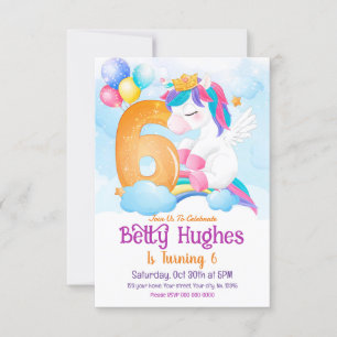 Unicorn 6e anniversaire Invitation