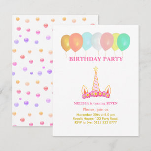 Unicorn 7e anniversaire fête Invitation