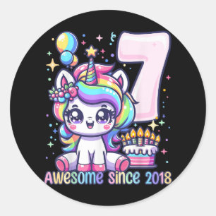 Unicorn 7th Birthday 7 Year Old Unicorn Party Girl Classic Round Sticker