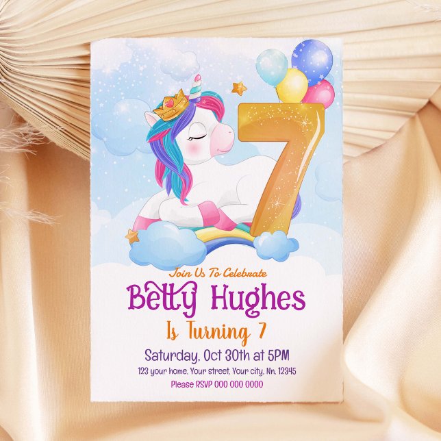 Unicorn 7th Birthday Invitation (Creator Uploaded)
