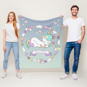Unicorn, Add Name, Cozy, Pastel Colours, Fleece Blanket