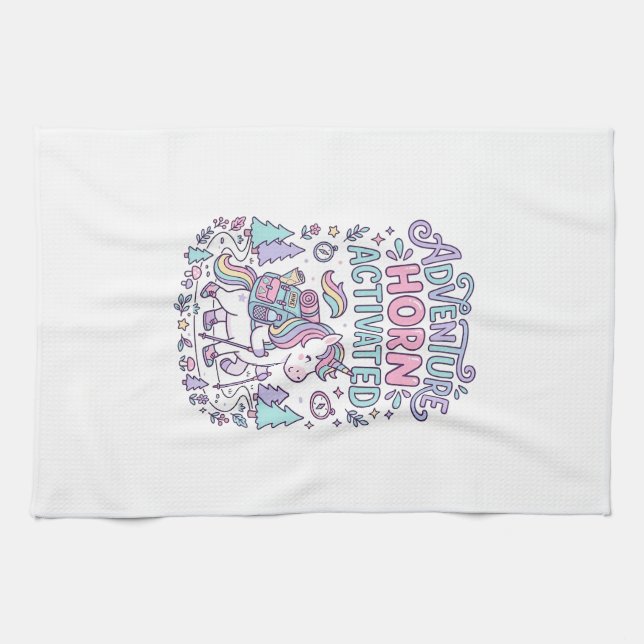 Unicorn Adventure Horn Activated Cute Pastel Graph Kitchen Towel (Horizontal)