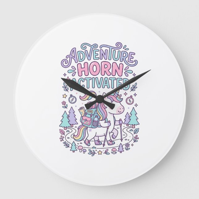 Unicorn Adventure Horn Activated Cute Pastel Graph Large Clock (Front)