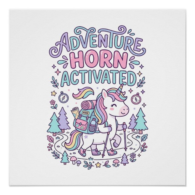Unicorn Adventure Horn Activated Cute Pastel Graph Poster (Front)