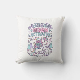 Unicorn Adventure Horn Activated Cute Pastel Graph Throw Pillow