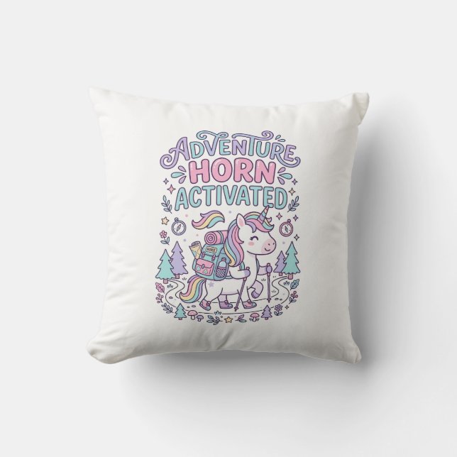 Unicorn Adventure Horn Activated Cute Pastel Graph Throw Pillow (Front)