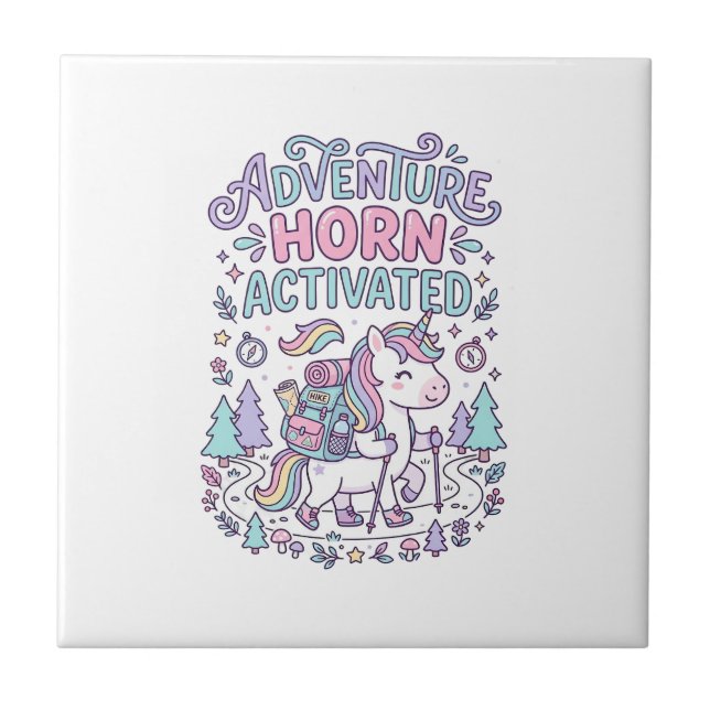 Unicorn Adventure Horn Activated Cute Pastel Graph Tile (Front)