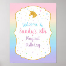 Unicorn Affiche de bienvenue fête d'anniversaire