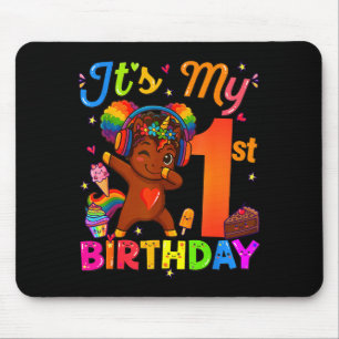 Unicorn Afro 1st Birthday Girl Natural Hair Afro A Mouse Pad