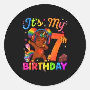 Unicorn Afro 7th Birthday Girl Natural Hair Afro A Classic Round Sticker