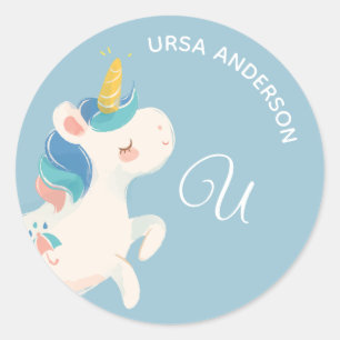 Unicorn • Alphabet Monogram Cute School Daycare Classic Round Sticker