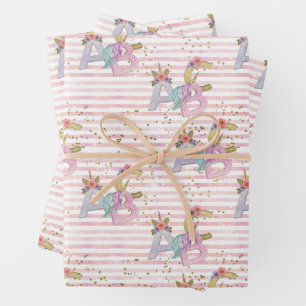 Unicorn Alphabet Pattern Wrapping Paper Sheet
