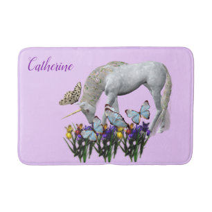 Unicorn And Butterflies Animal  Bath Mat