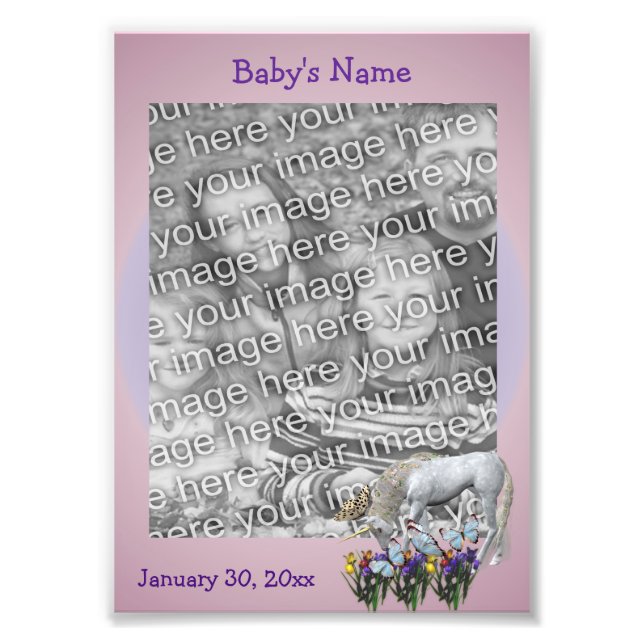 Unicorn And Butterflies Animal Frame Template Photo Print (Front)