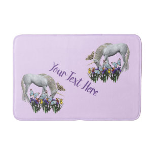 Unicorn And Butterflies Fantasy Personalized  Bath Mat