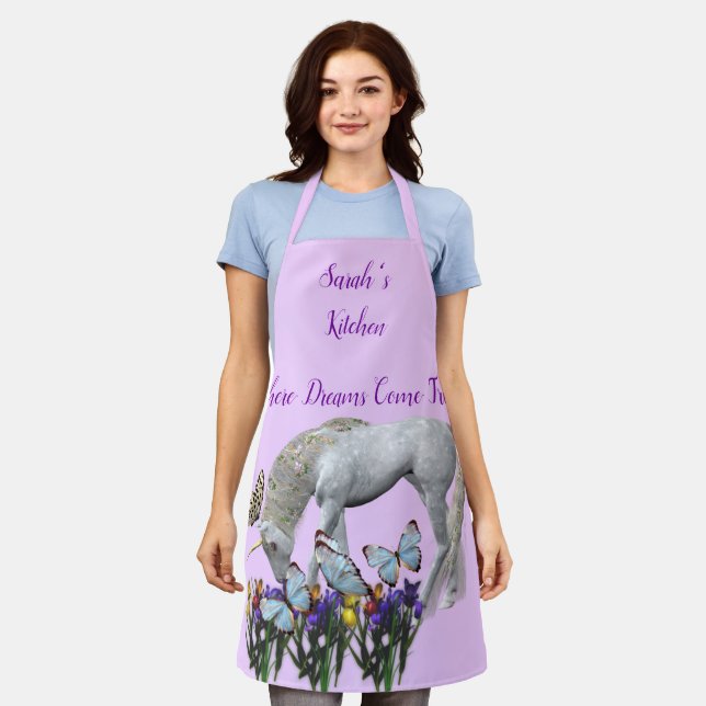Unicorn And Butterflies Personalized Apron (Worn)