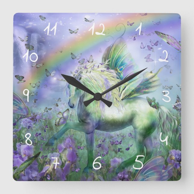 unicorn and butterflies square wall clock (Front)