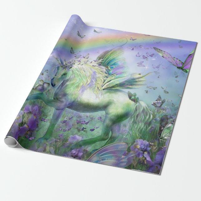unicorn and butterflies wrapping paper (Unrolled)