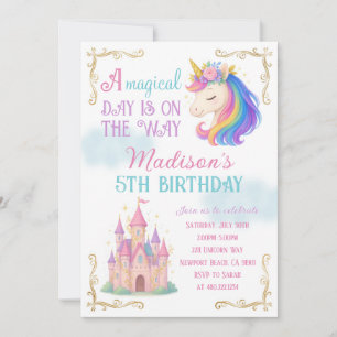 Unicorn and Castle Birthday Party Invitation