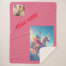 unicorn and castle in pink personalized and photo