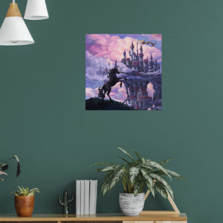 Unicorn and Castle in the Clouds Poster