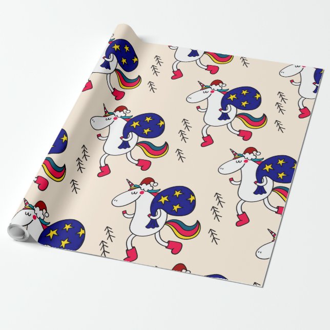 Unicorn and Christmas. Wrapping Paper (Unrolled)